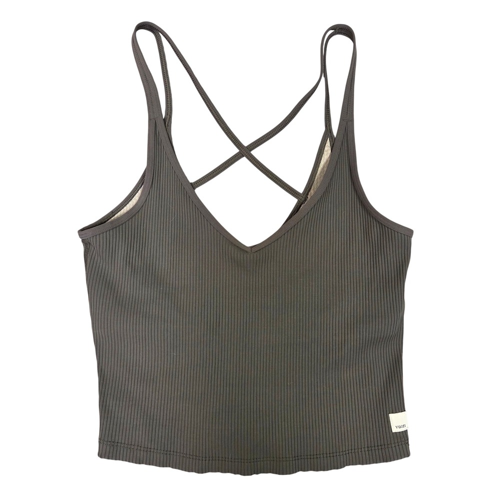 Vuori Mindset Bra Tank Charcoal Green Ribbed Strappy Cross Back Yoga Top Small